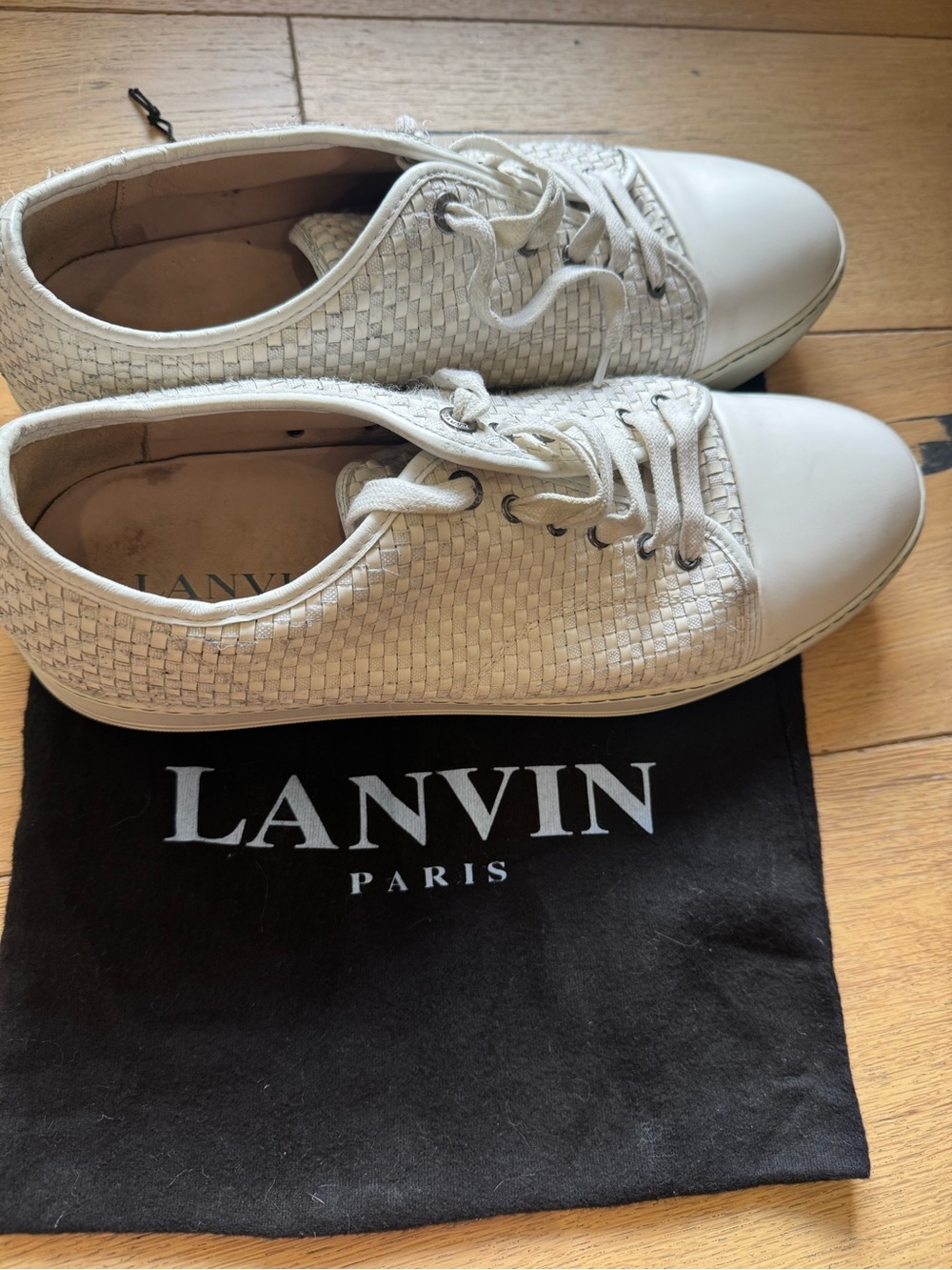 Lanvin Men’s White Woven Cap-Toe Sneakers – Size 13